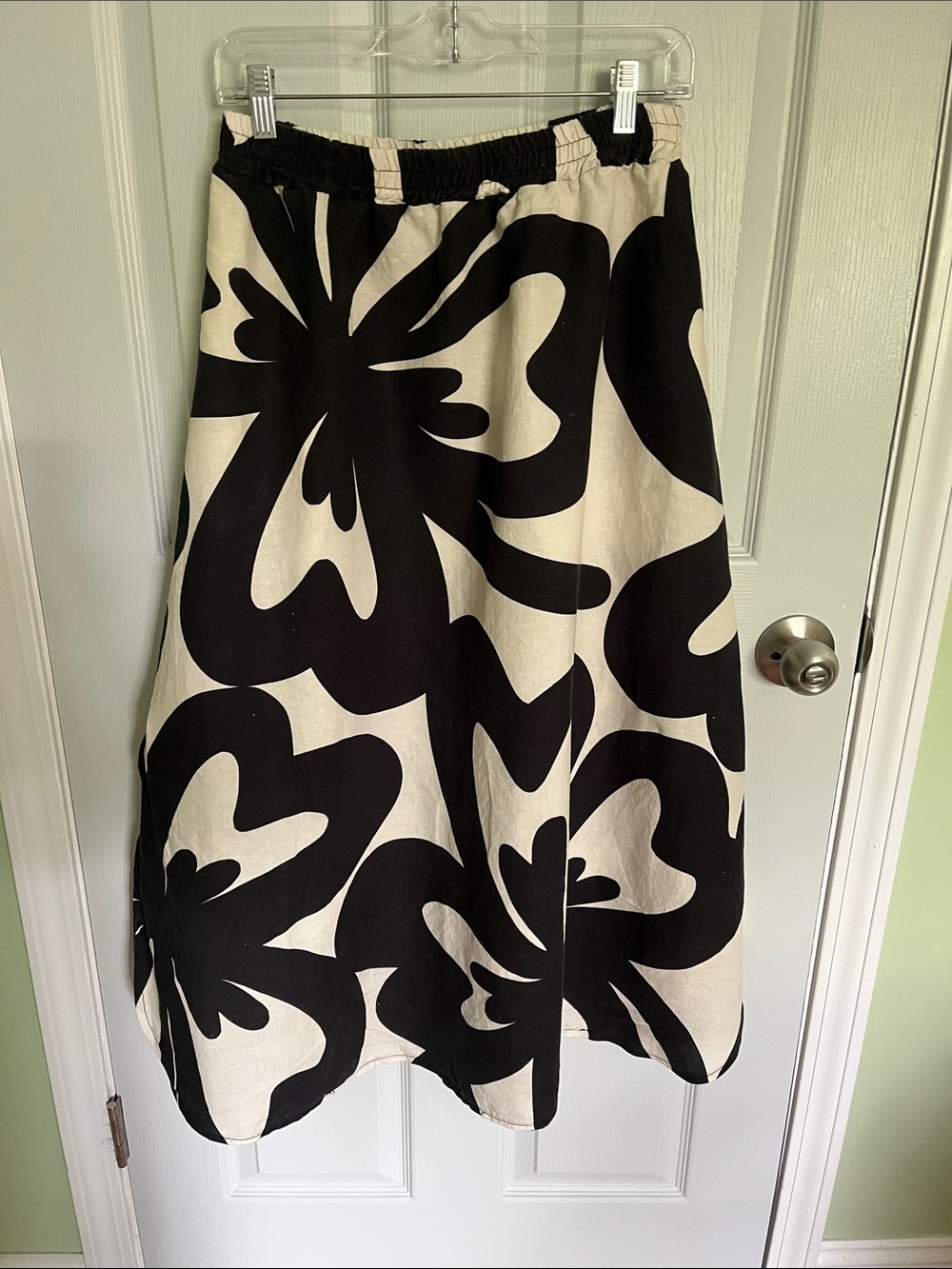 Black & Cream Floral A-Line Skirt with Elastic Waist